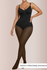 Willluxe® Sheer Illusion Tights & Tummy Control Fleece-Lined Bodysuit