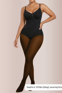 Willluxe® Sheer Illusion Tights & Tummy Control Fleece-Lined Bodysuit