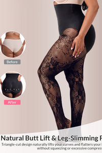 Willluxe® Floral Lace High-Waist Shaping Tights with Tummy Control