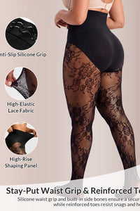 Willluxe® Floral Lace High-Waist Shaping Tights with Tummy Control