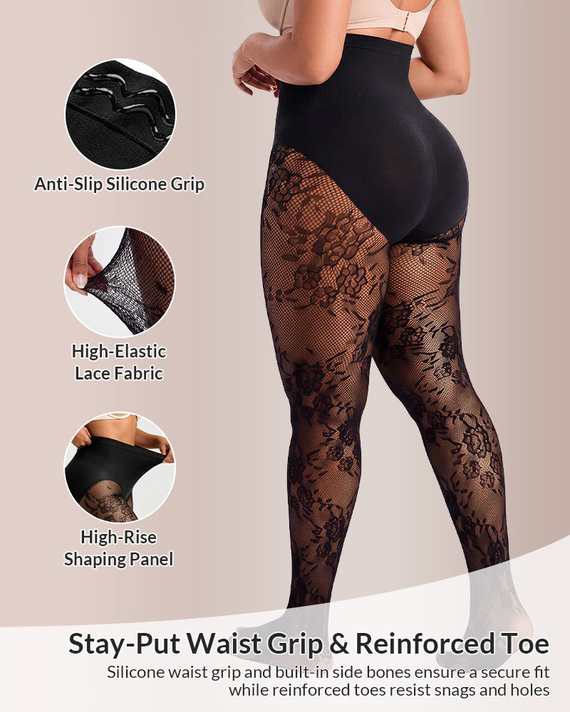 Willluxe® Floral Lace High-Waist Shaping Tights with Tummy Control