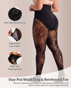 Willluxe® Floral Lace High-Waist Shaping Tights with Tummy Control