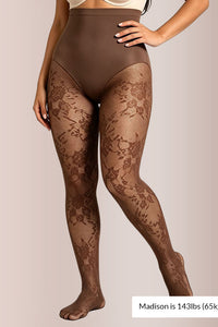 Willluxe® Floral Lace High-Waist Shaping Tights with Tummy Control