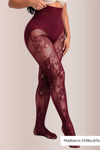 Willluxe® Floral Lace High-Waist Shaping Tights with Tummy Control