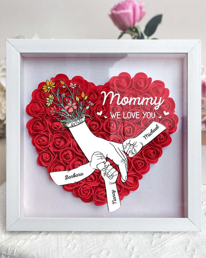 WILLLUXE® Personalized 'We Love You Mom' 3D Rose Floral Shadow Box Frame