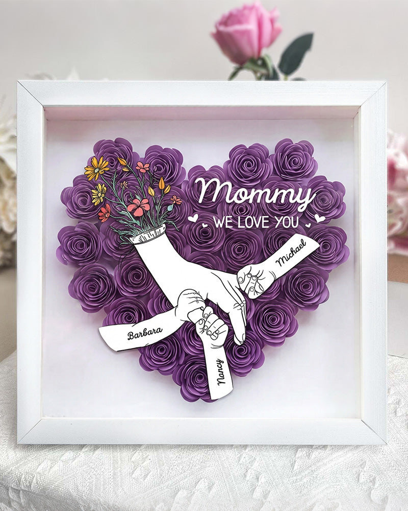 WILLLUXE® Personalized 'We Love You Mom' 3D Rose Floral Shadow Box Frame