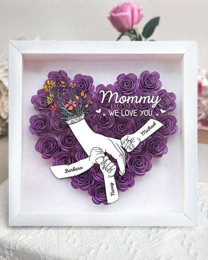 WILLLUXE® Personalized 'We Love You Mom' 3D Rose Floral Shadow Box Frame