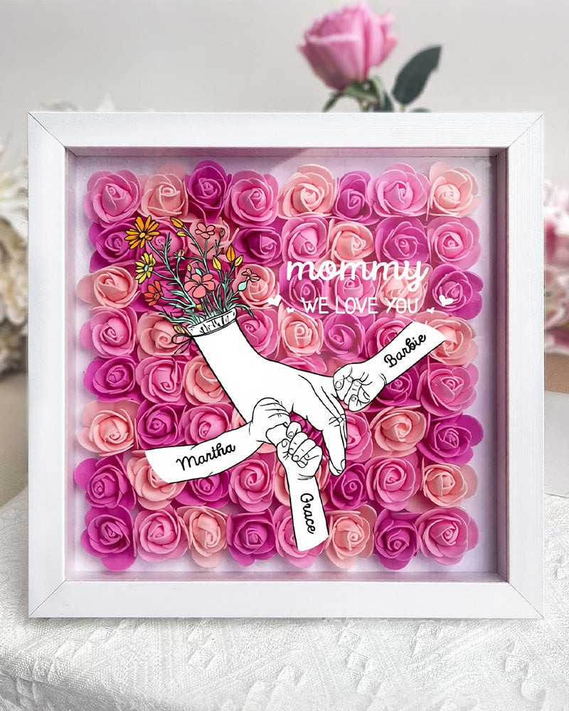 WILLLUXE® Personalized 'We Love You Mom' 3D Rose Floral Shadow Box Frame
