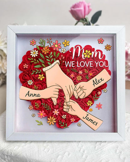 WILLLUXE® Personalized 'We Love You Mom' 3D Rose Floral Shadow Box Frame