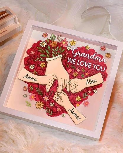 WILLLUXE® Personalized 'We Love You Mom' 3D Rose Floral Shadow Box Frame