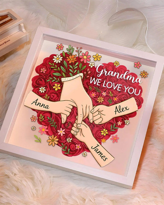 WILLLUXE® Personalized 'We Love You Mom' 3D Rose Floral Shadow Box Frame
