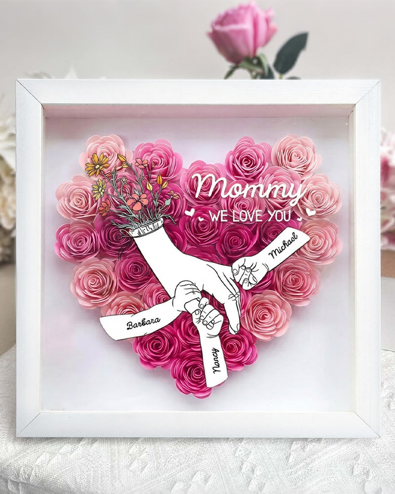 WILLLUXE® Personalized 'We Love You Mom' 3D Rose Floral Shadow Box Frame