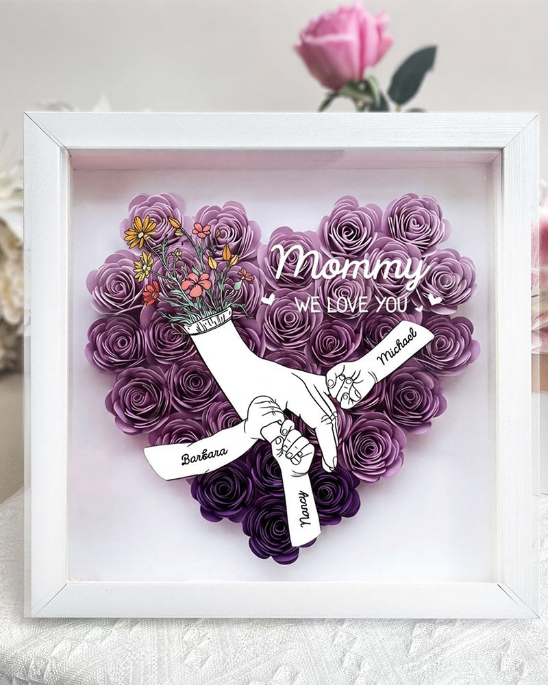 WILLLUXE® Personalized 'We Love You Mom' 3D Rose Floral Shadow Box Frame