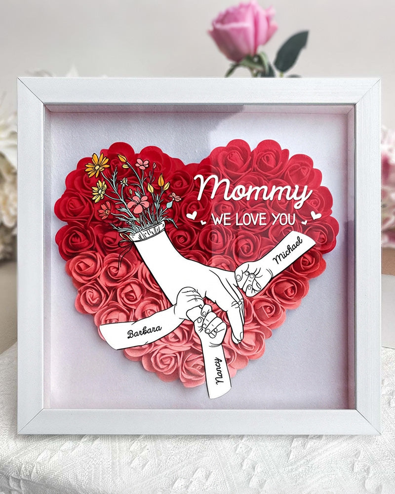 WILLLUXE® Personalized 'We Love You Mom' 3D Rose Floral Shadow Box Frame