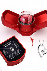 Willluxe® Sparkling Heart Necklace & Rotating Rose Box-For My Mom