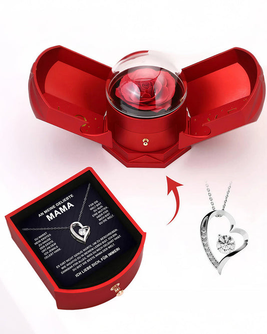 WILLLUXE® Sparkling Heart Necklace & Rotating Rose Box-For My Mom