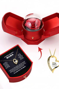 Willluxe® Sparkling Heart Necklace & Rotating Rose Box-For My Mom