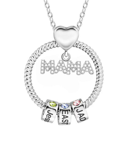 WILLLUXE® Personalized 'MOM' Hoop Necklace with Custom Name Beads & Birthstones