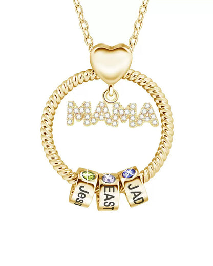 WILLLUXE® Personalized 'MOM' Hoop Necklace with Custom Name Beads & Birthstones