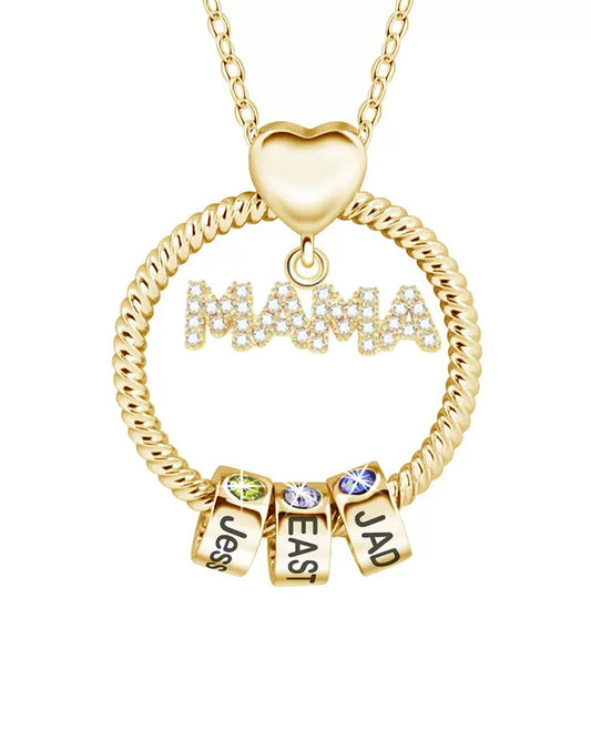 WILLLUXE® Personalized 'MOM' Hoop Necklace with Custom Name Beads & Birthstones