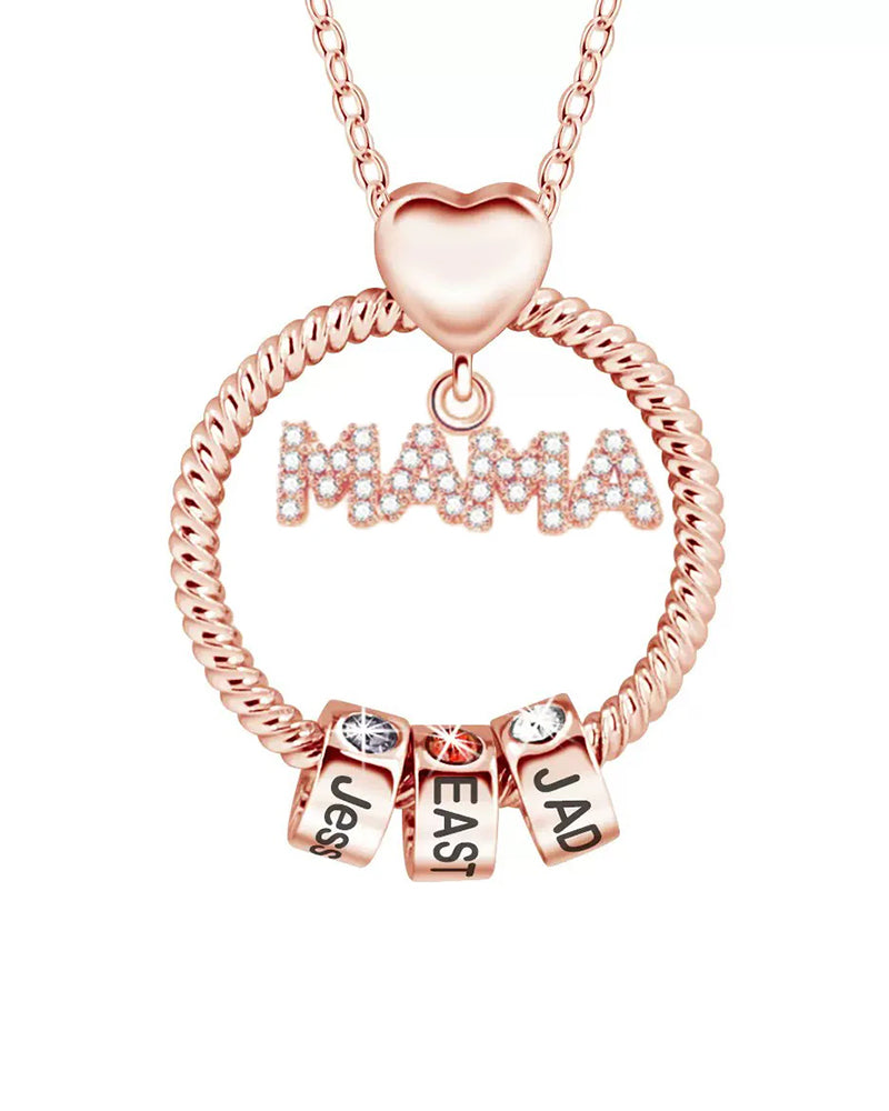 WILLLUXE® Personalized 'MOM' Hoop Necklace with Custom Name Beads & Birthstones