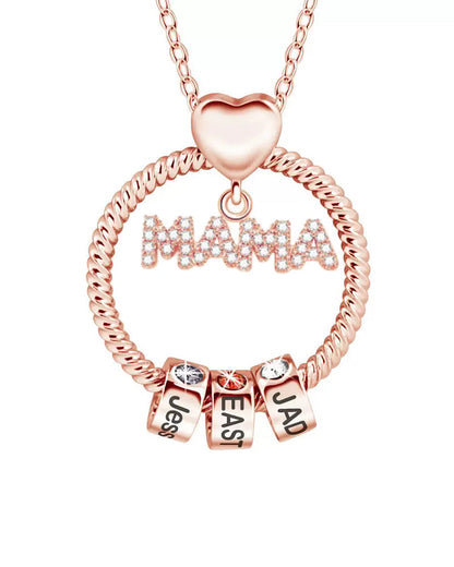 WILLLUXE® Personalized 'MOM' Hoop Necklace with Custom Name Beads & Birthstones