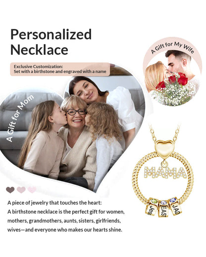 WILLLUXE® Personalized 'MOM' Hoop Necklace with Custom Name Beads & Birthstones