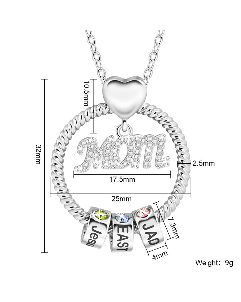 WILLLUXE® Personalized 'MOM' Hoop Necklace with Custom Name Beads & Birthstones
