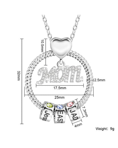 WILLLUXE® Personalized 'MOM' Hoop Necklace with Custom Name Beads & Birthstones