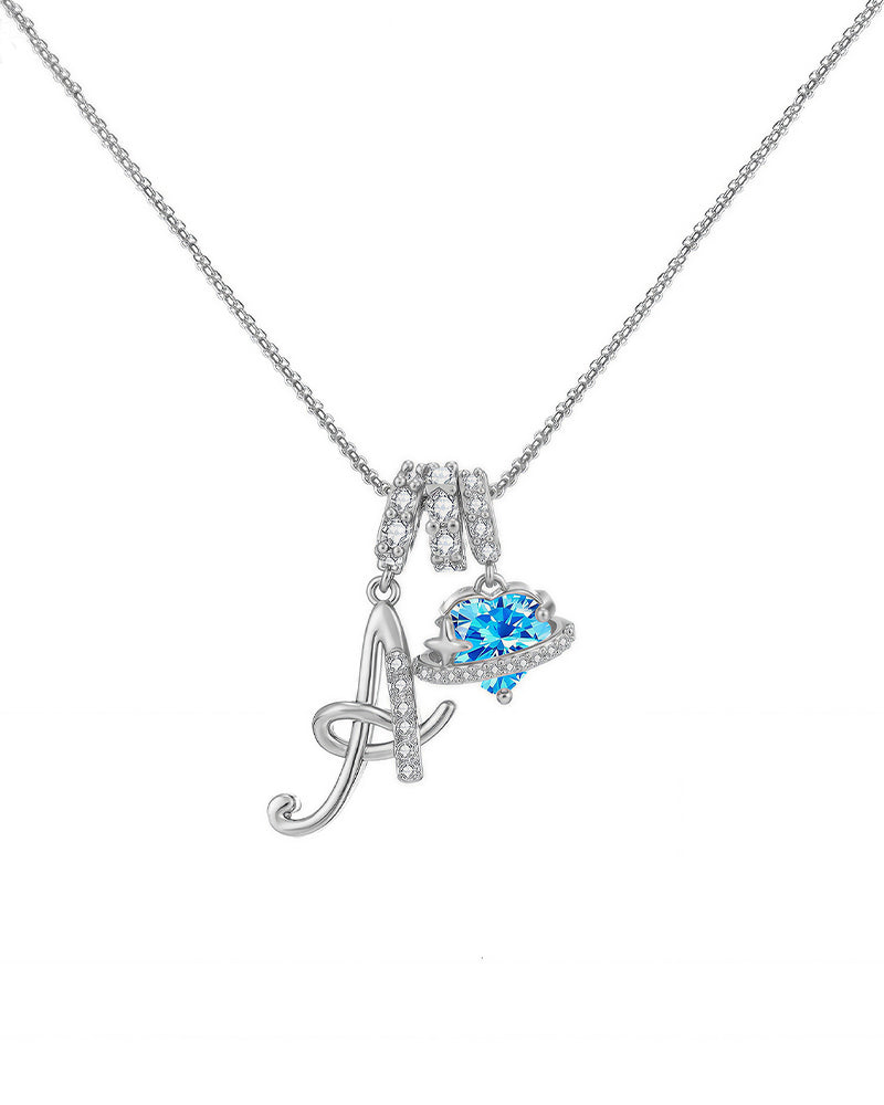WILLLUXE® Personalized Initial Necklace with Pink Heart Planet Pendant