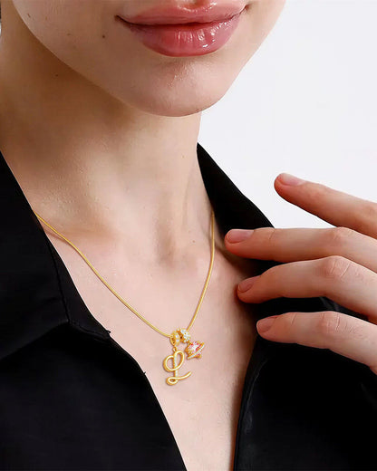 WILLLUXE® Personalized Initial Necklace with Pink Heart Planet Pendant