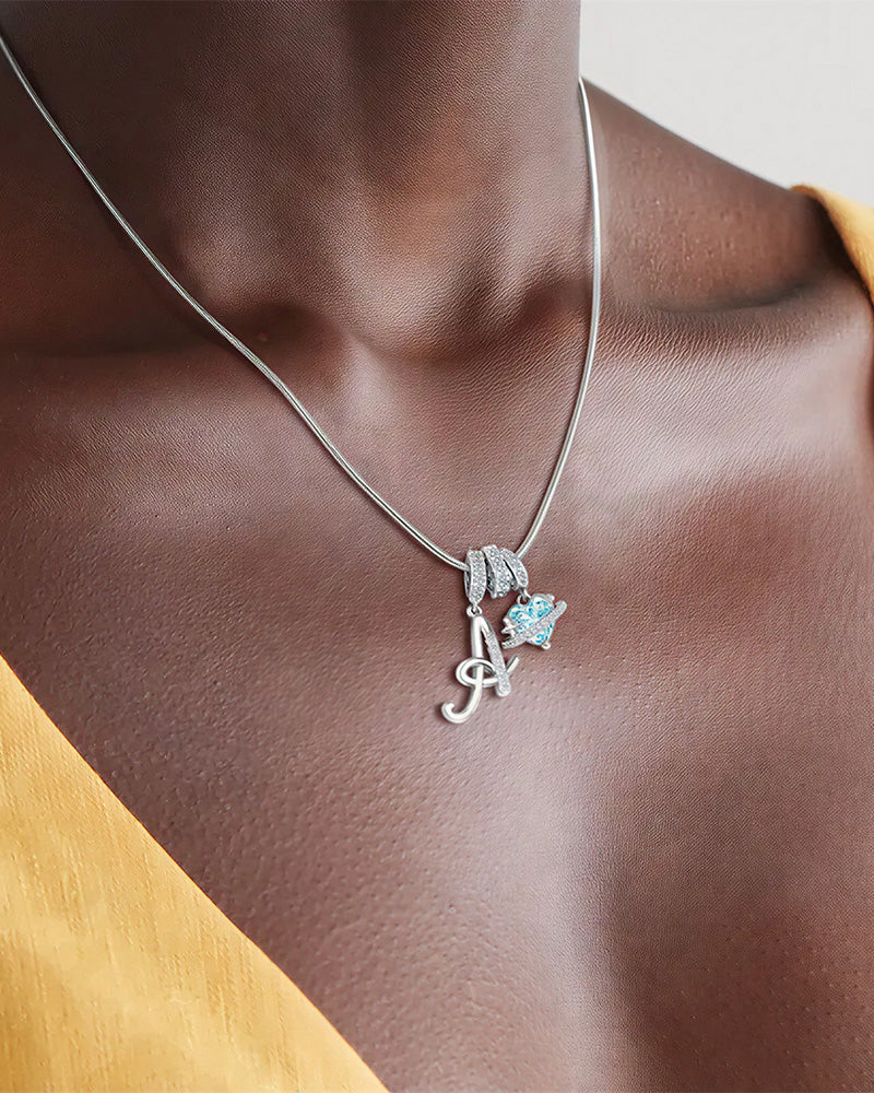 WILLLUXE® Personalized Initial Necklace with Pink Heart Planet Pendant