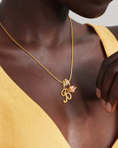 WILLLUXE® Personalized Initial Necklace with Pink Heart Planet Pendant