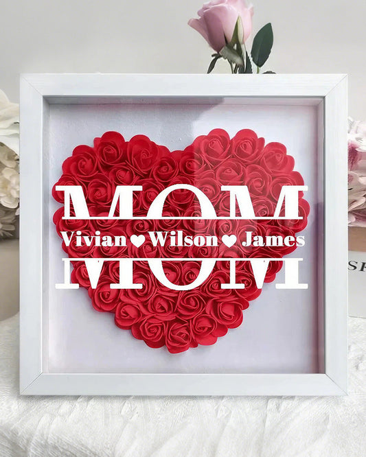 WILLLUXE® Personalized 'MOM' Wooden Photo Frame – Rose Gift Box