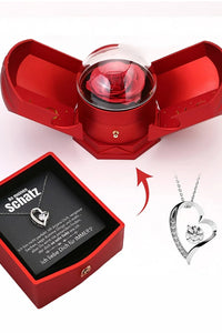 Willluxe® Sparkling Heart Necklace & Rotating Rose Box-For My Wife