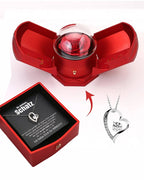 Willluxe® Sparkling Heart Necklace & Rotating Rose Box-For My Wife
