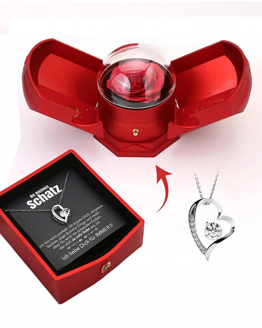 WILLLUXE® Sparkling Heart Necklace & Rotating Rose Box-For My Wife