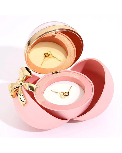 WILLLUXE® Round Rose Box - With Engraved Double Heart Necklace