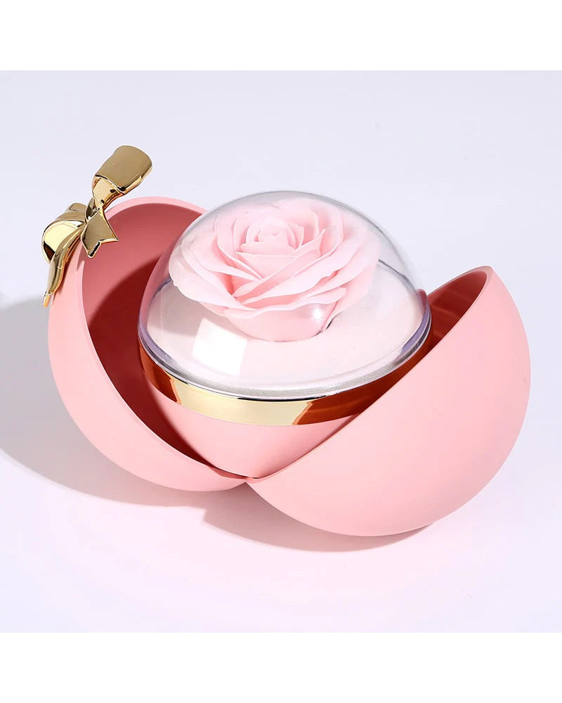 WILLLUXE® Round Rose Box - With Engraved Double Heart Necklace