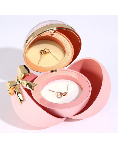 WILLLUXE® Round Rose Box - With Engraved Double Heart Necklace
