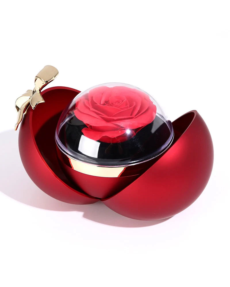 WILLLUXE® Round Rose Box - With Engraved Double Heart Necklace