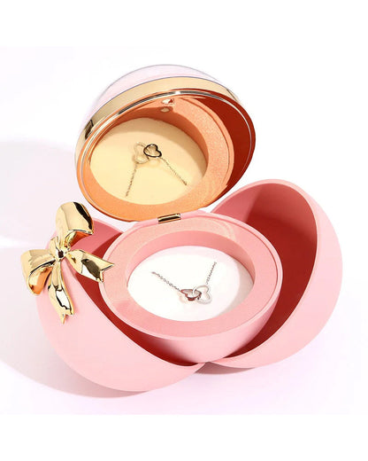 WILLLUXE® Round Rose Box - With Engraved Double Heart Necklace