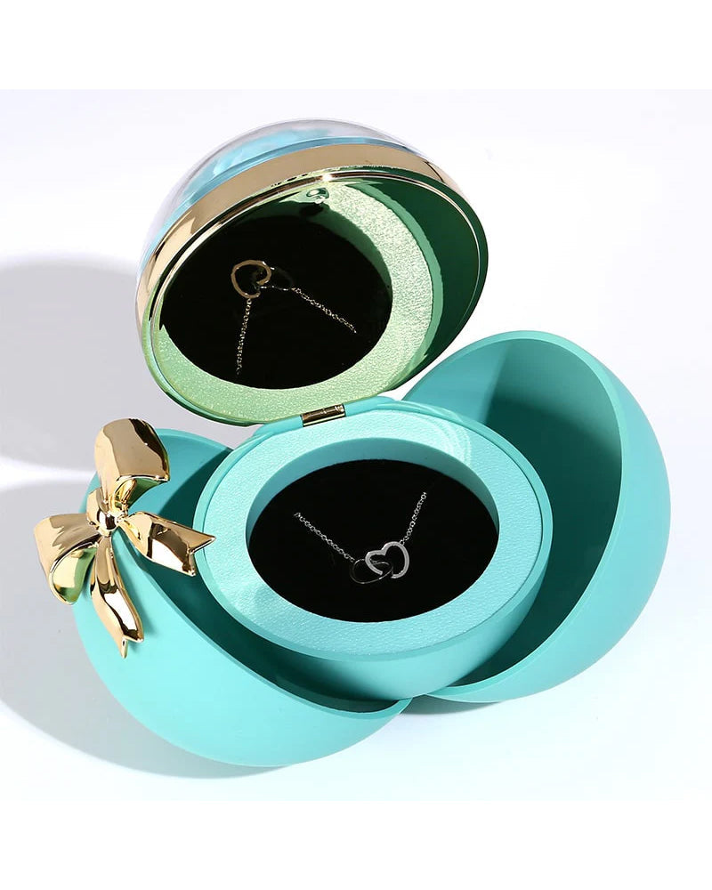 WILLLUXE® Round Rose Box - With Engraved Double Heart Necklace