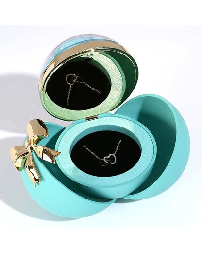 WILLLUXE® Round Rose Box - With Engraved Double Heart Necklace