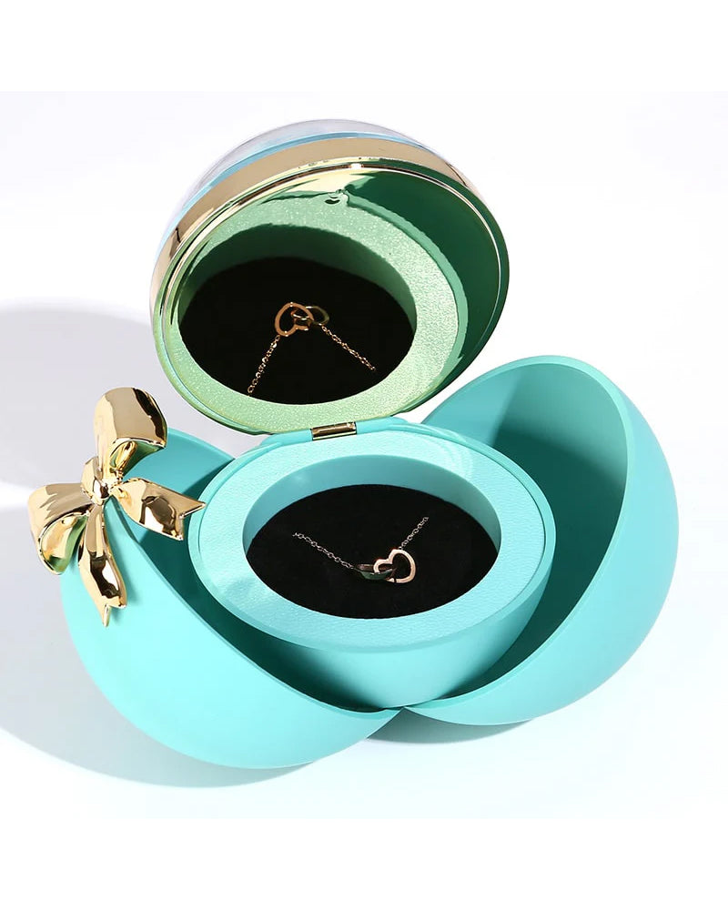 WILLLUXE® Round Rose Box - With Engraved Double Heart Necklace