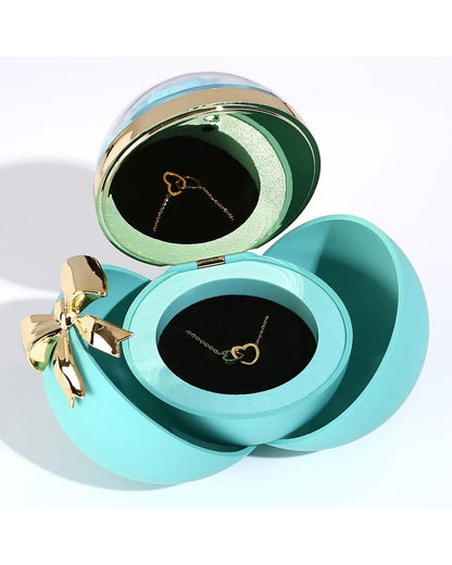 WILLLUXE® Round Rose Box - With Engraved Double Heart Necklace