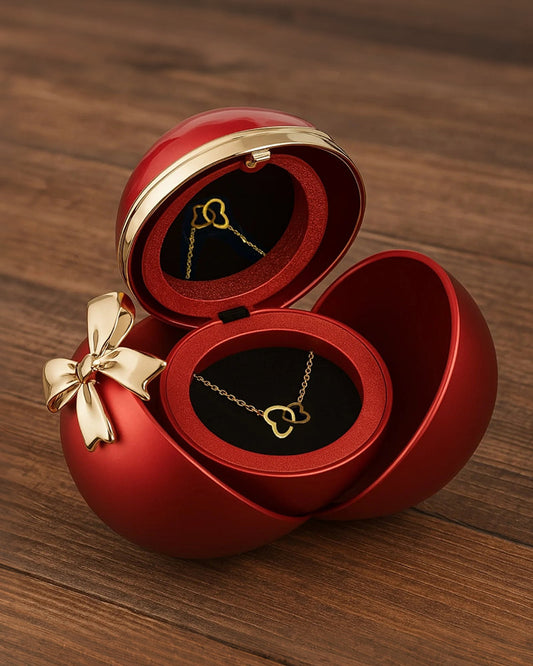 WILLLUXE® Round Rose Box - With Engraved Double Heart Necklace