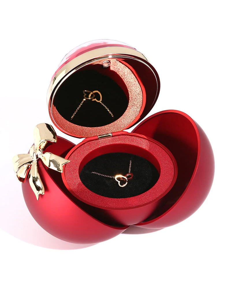 WILLLUXE® Round Rose Box - With Engraved Double Heart Necklace