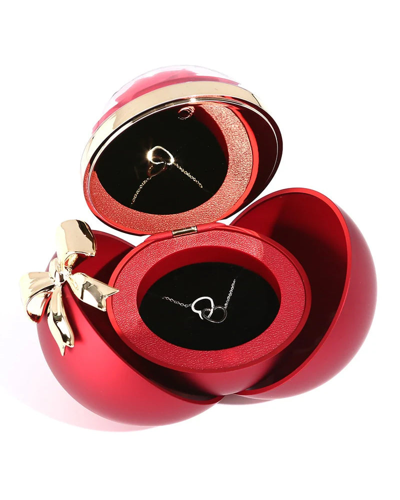 WILLLUXE® Round Rose Box - With Engraved Double Heart Necklace