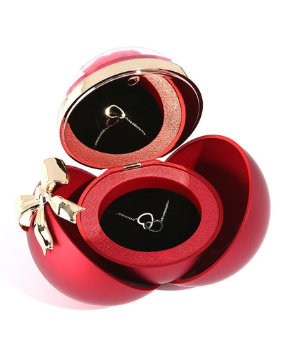 WILLLUXE® Round Rose Box - With Engraved Double Heart Necklace